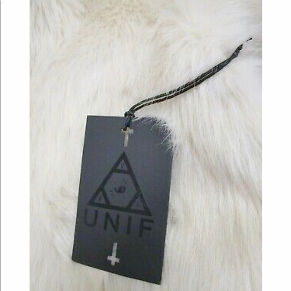 UNIF Creature Metal Spikes Medium Faux Fur White Ivory Coat Lined Jacket - Picture 8 of 11